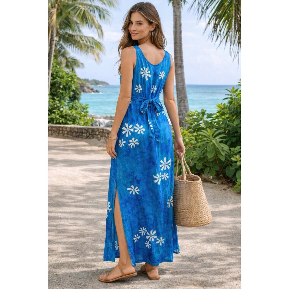 NWT Island Stuff Batik Maxi Dress XL Boho Tropical Beach Resort Tie Back